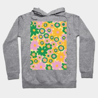 60s retro flower power, retro green, orange, pink, 60s groovy pattern, hippie flowers Hoodie